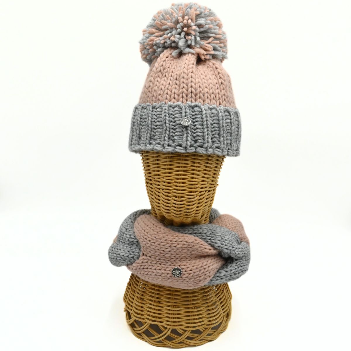 Salmon/Grey Two Tone Cozy Set on white background