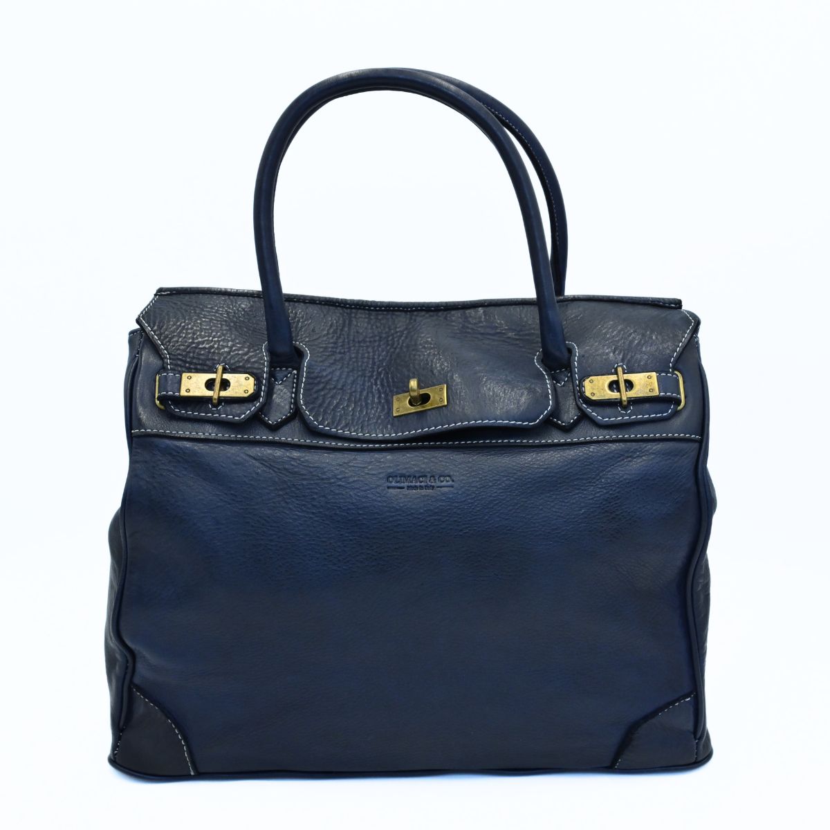 Blue Firenze Soft Leather Handbag front view