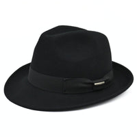 Black Classic 1930's Hat with a ribbon on a white background