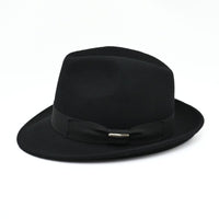 Black Classic 1930's Hat with a ribbon on a white background