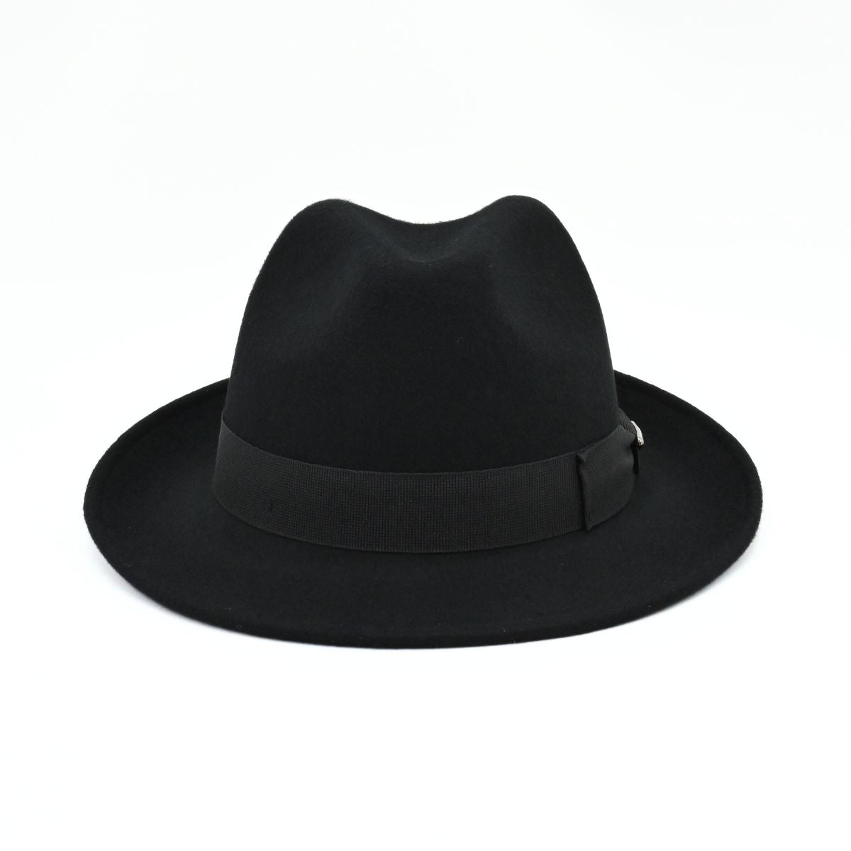 Black Classic 1930's Hat with a ribbon on a white background