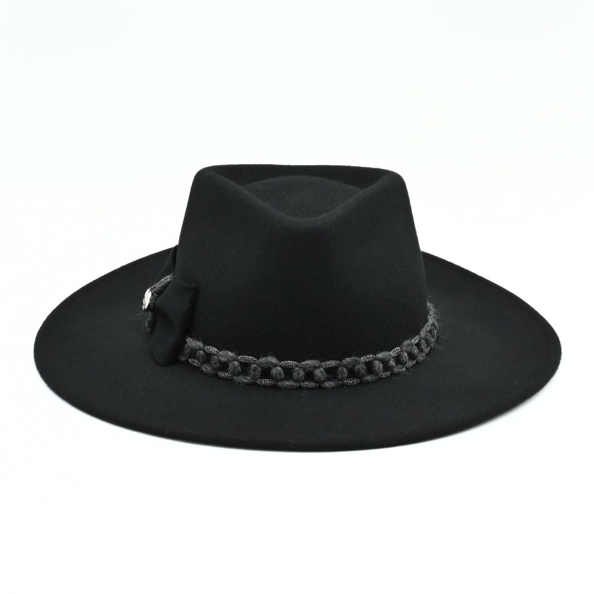 Black Women's Indiana Hat with Chained Band on white background