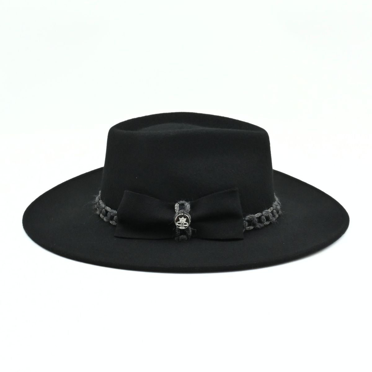 Black Women's Indiana Hat with Chained Band on white background