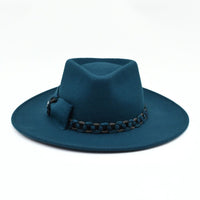 Blue Women's Indiana Hat with Chained Band on white background