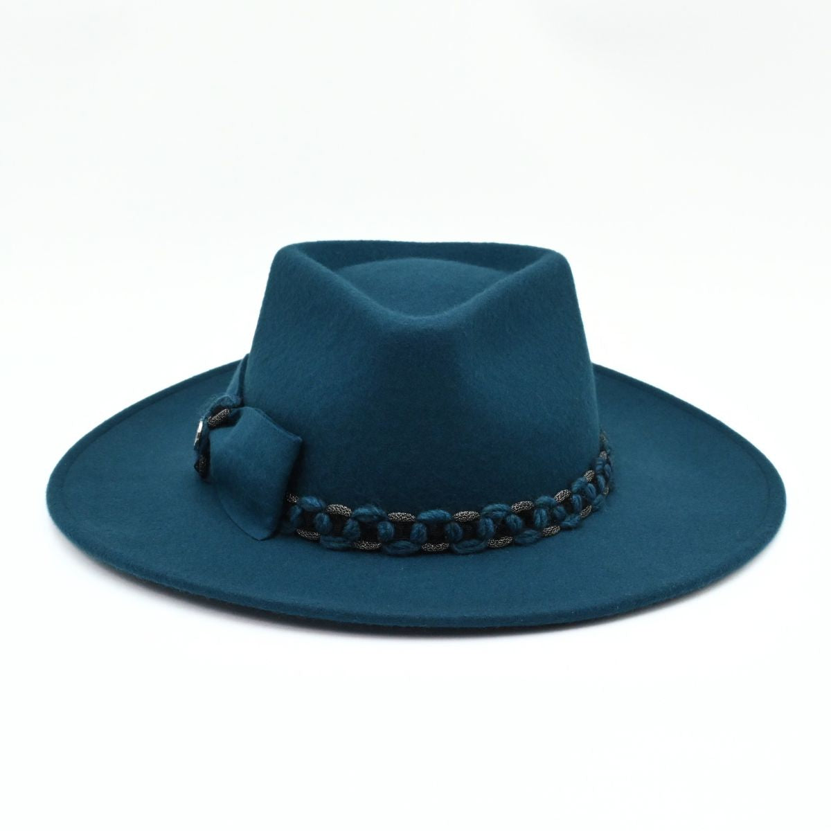 Blue Women's Indiana Hat with Chained Band on white background