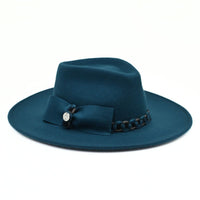 Blue Women's Indiana Hat with Chained Band on white background