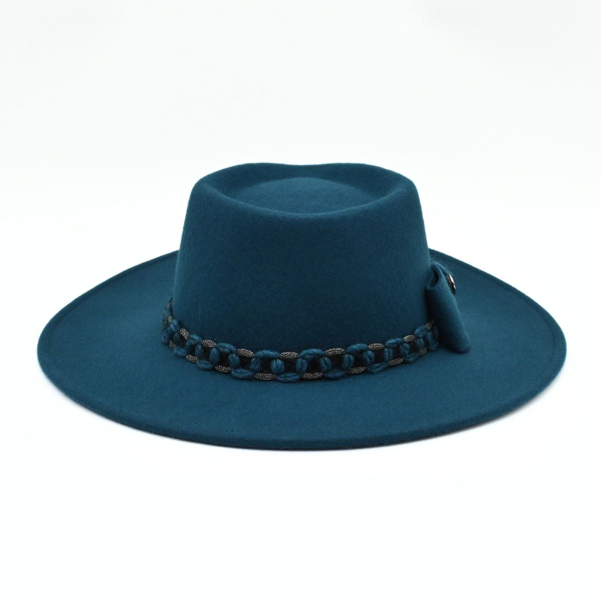 Blue Women's Indiana Hat with Chained Band on white background