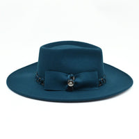 Blue Women's Indiana Hat with Chained Band on white background