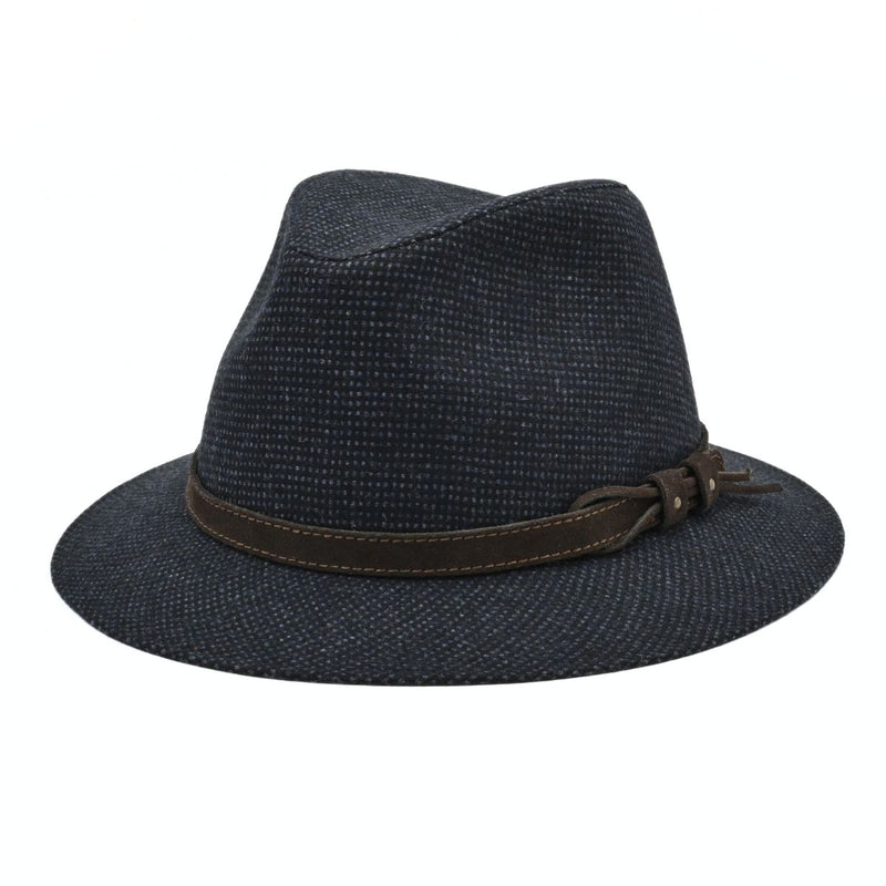 Black Patterned Indiana Jones Hat on white background