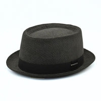 Brown Cotton Pork Pie Hat on white background