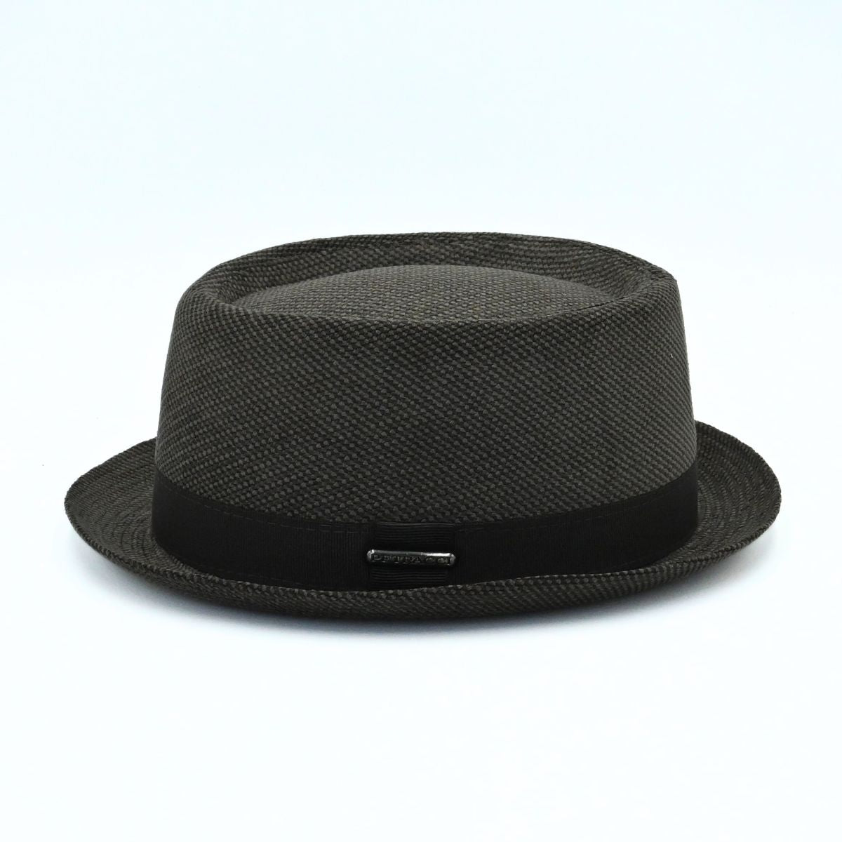 Brown Cotton Pork Pie Hat on white background