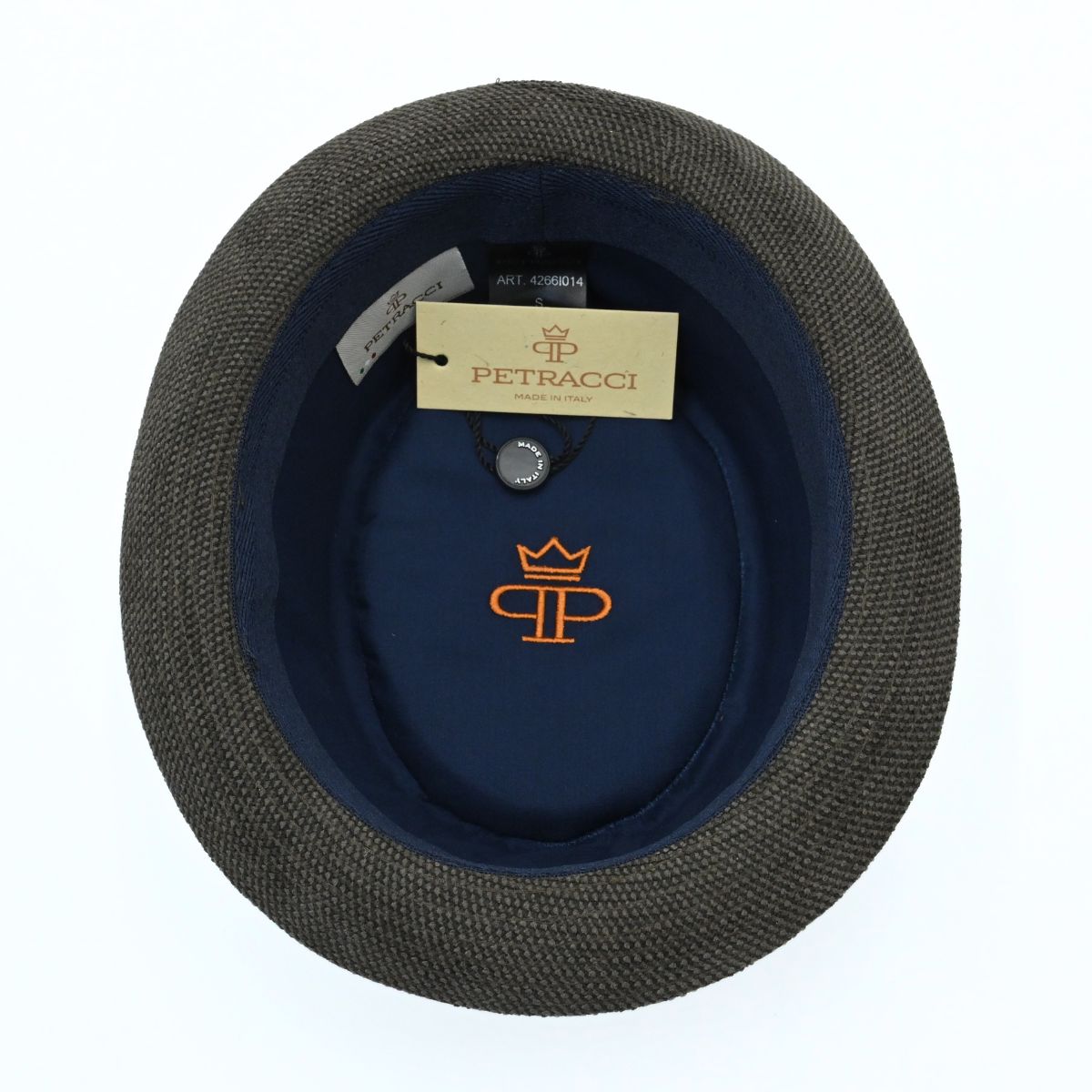 Brown Cotton Pork Pie Hat on white background