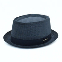 Blue Cotton Pork Pie Hat on white background