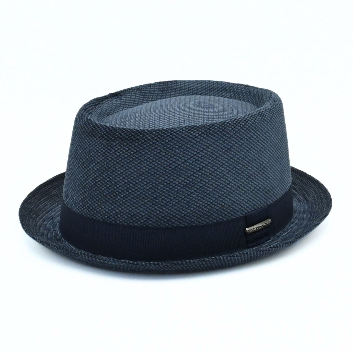 Blue Cotton Pork Pie Hat on white background