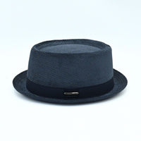 Blue Cotton Pork Pie Hat on white background
