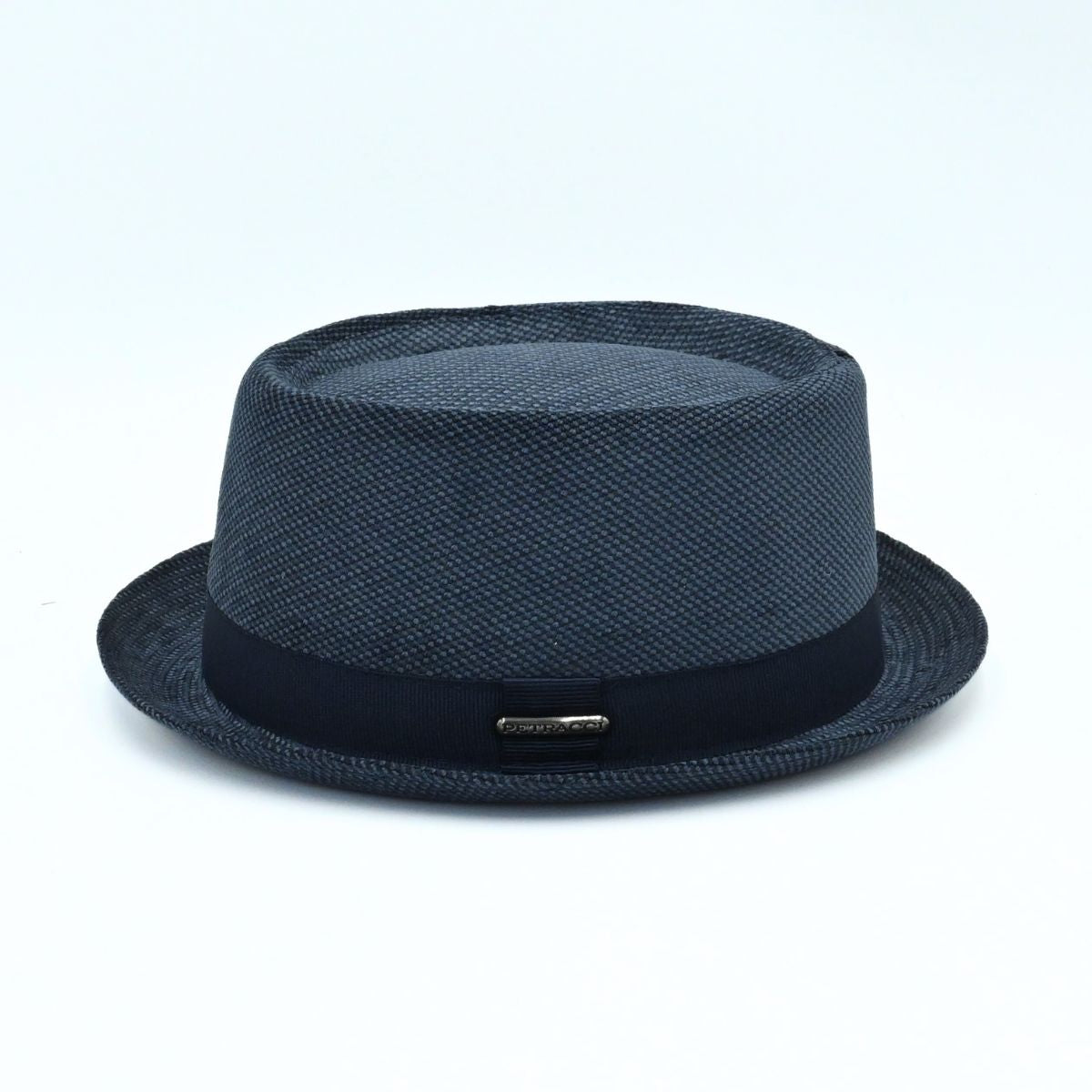 Blue Cotton Pork Pie Hat on white background