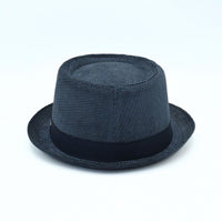 Blue Cotton Pork Pie Hat on white background