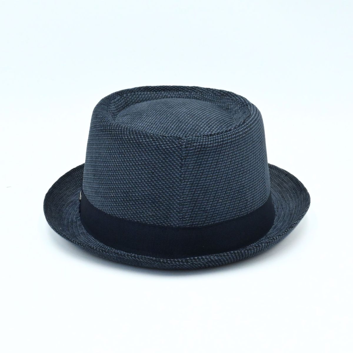 Blue Cotton Pork Pie Hat on white background
