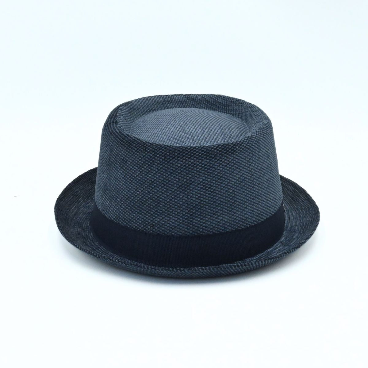 Blue Cotton Pork Pie Hat on white background