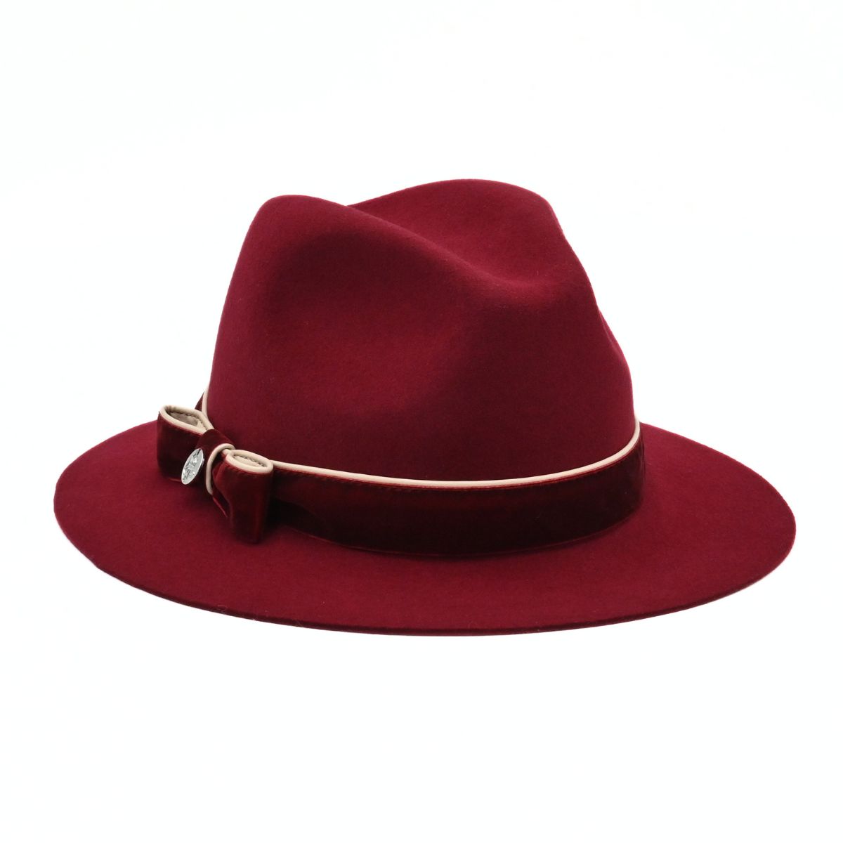 Red Women's Indiana Jones Wool Hat on white background