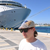 Multicolor Linen Patchwork Pattern Cap on model 