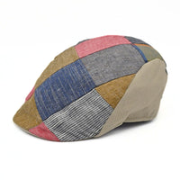 Multicolor Linen Patchwork Pattern Cap front view