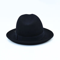 Blue Classic 1930's Hat with a ribbon on a white background