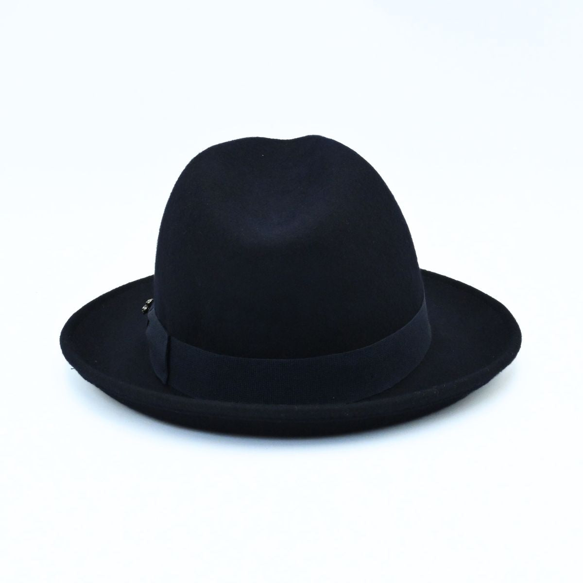 Blue Classic 1930's Hat with a ribbon on a white background