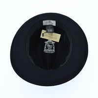 Blue Classic 1930's Hat with a ribbon on a white background inside view