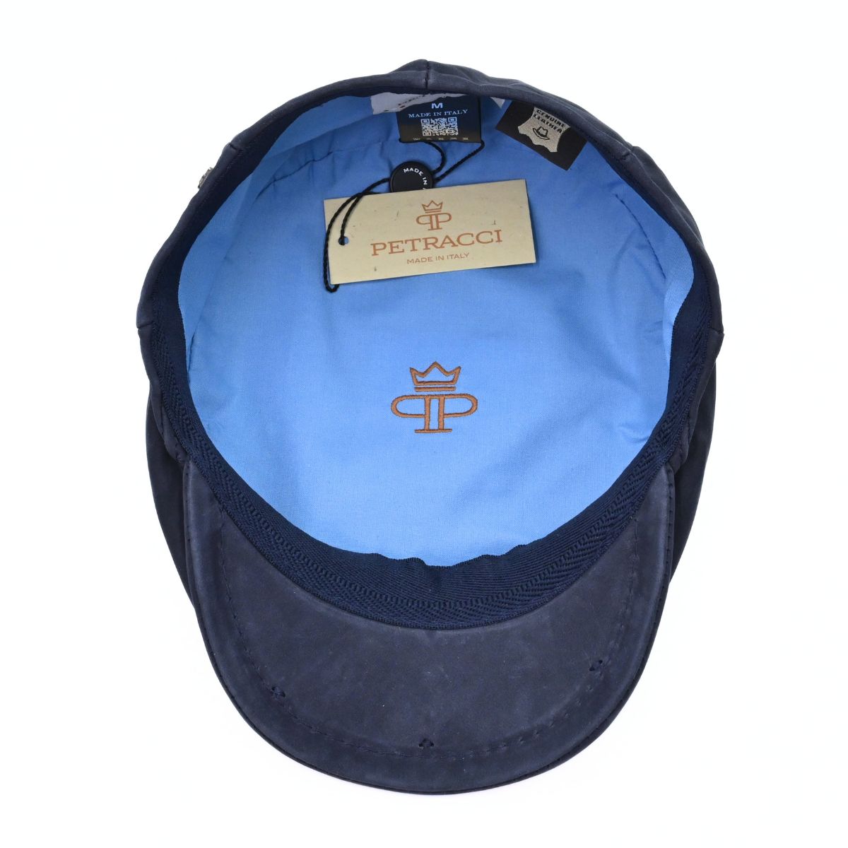 blue Leather Driver Cap on white background