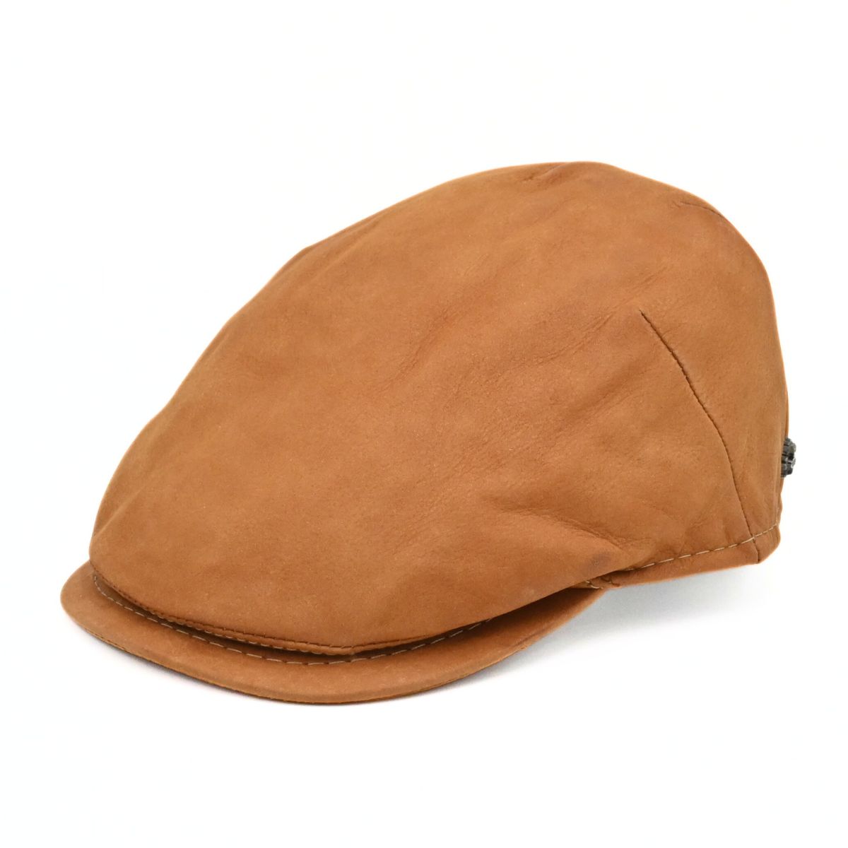 cognac Leather Driver Cap on white background