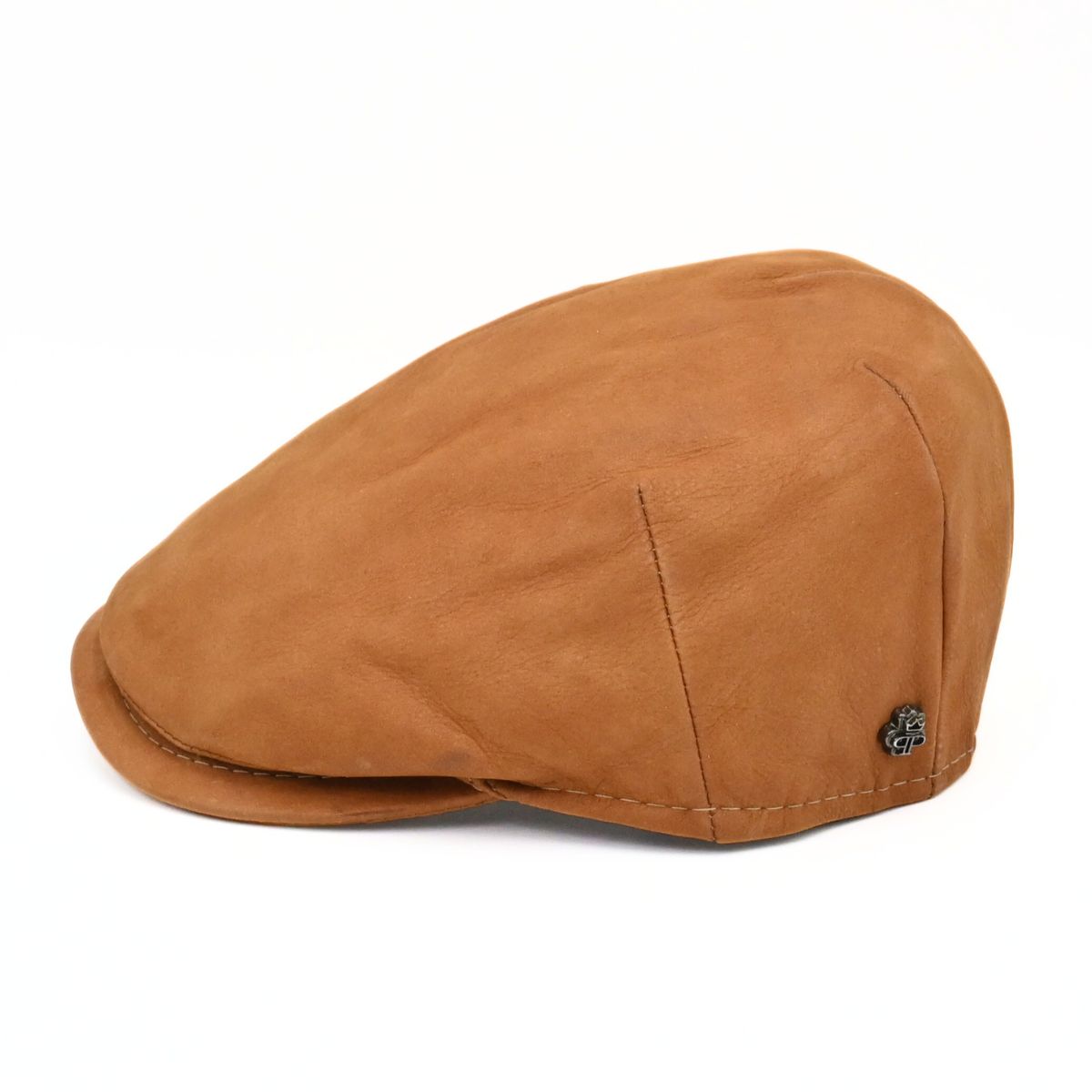 cognac Leather Driver Cap on white background