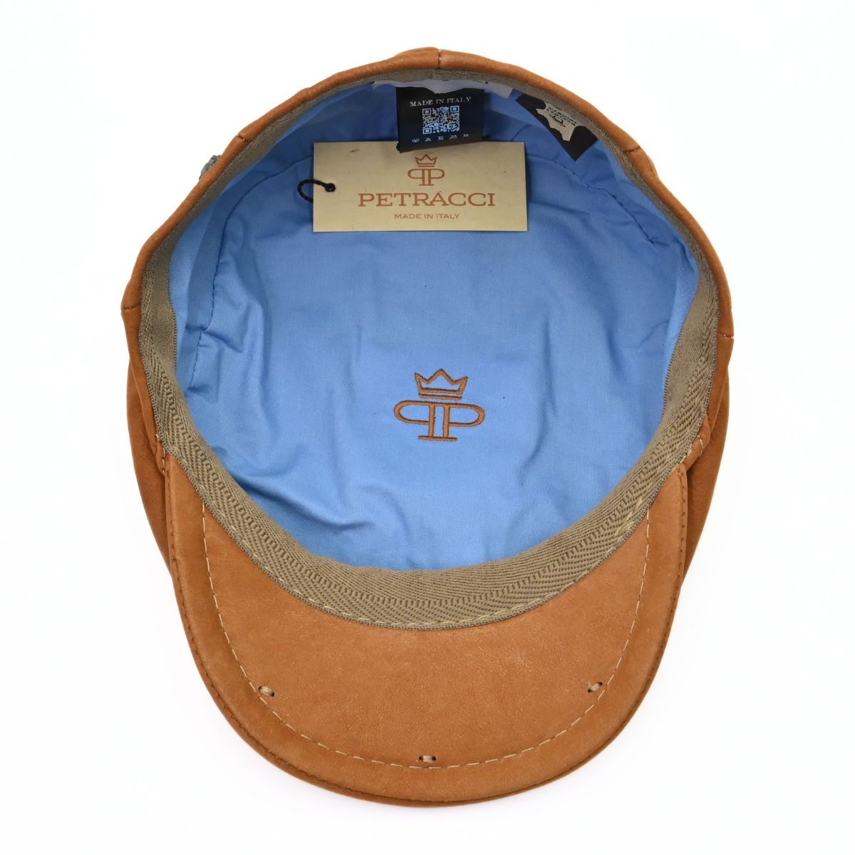 cognac Leather Driver Cap on white background