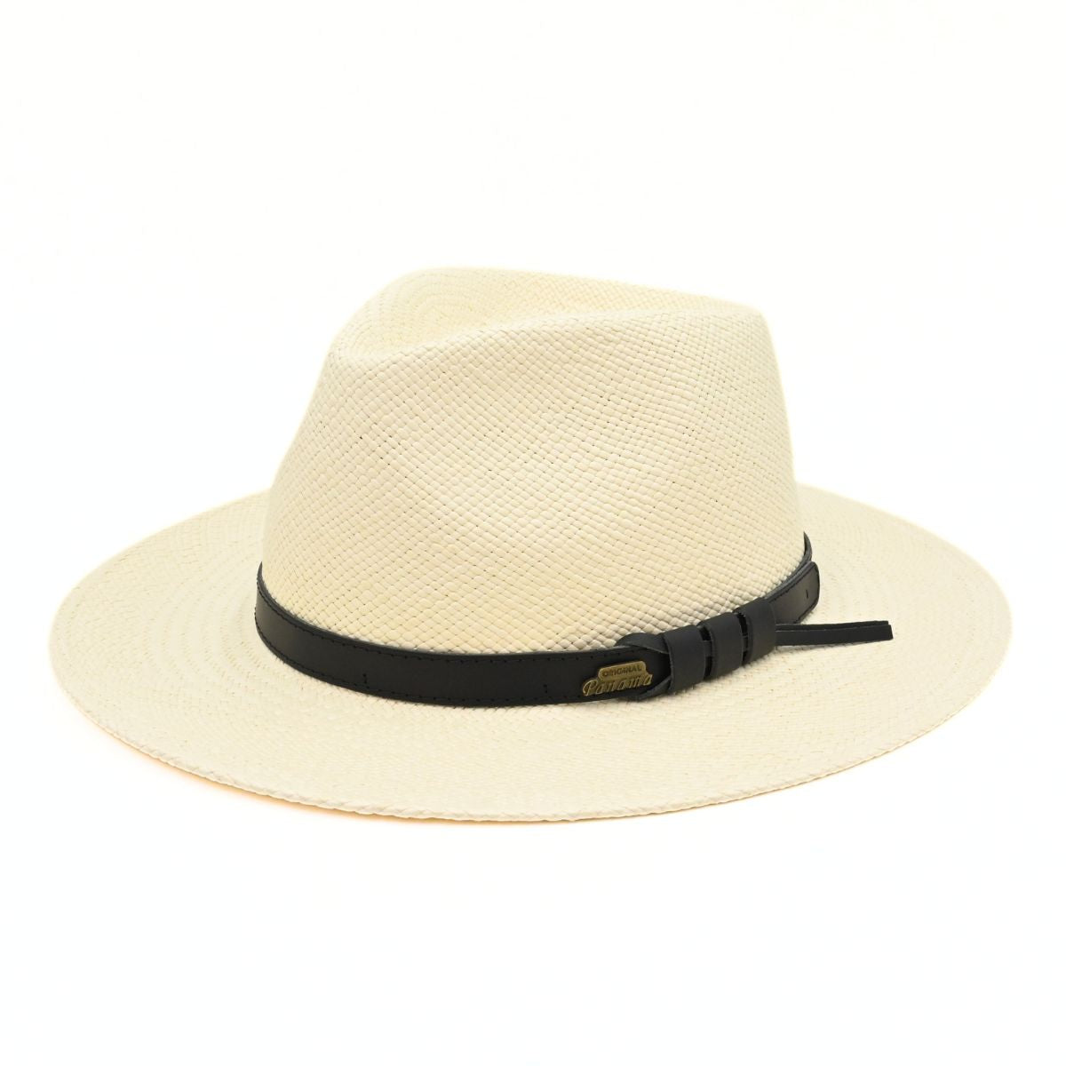 Cappello Fashion Ivory Panama Hat Indiana Style With Leather Strap on white background
