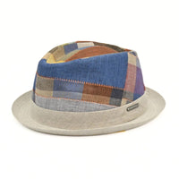 multicolor Italian Patchwork Pork Pie Hat side on white background