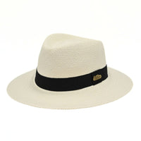 Ivory Panama Hat Indiana Style With Grosgrain Ribbon on white background