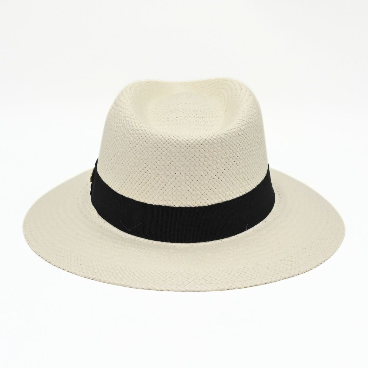 Ivory Panama Hat Indiana Style With Grosgrain Ribbon on white background