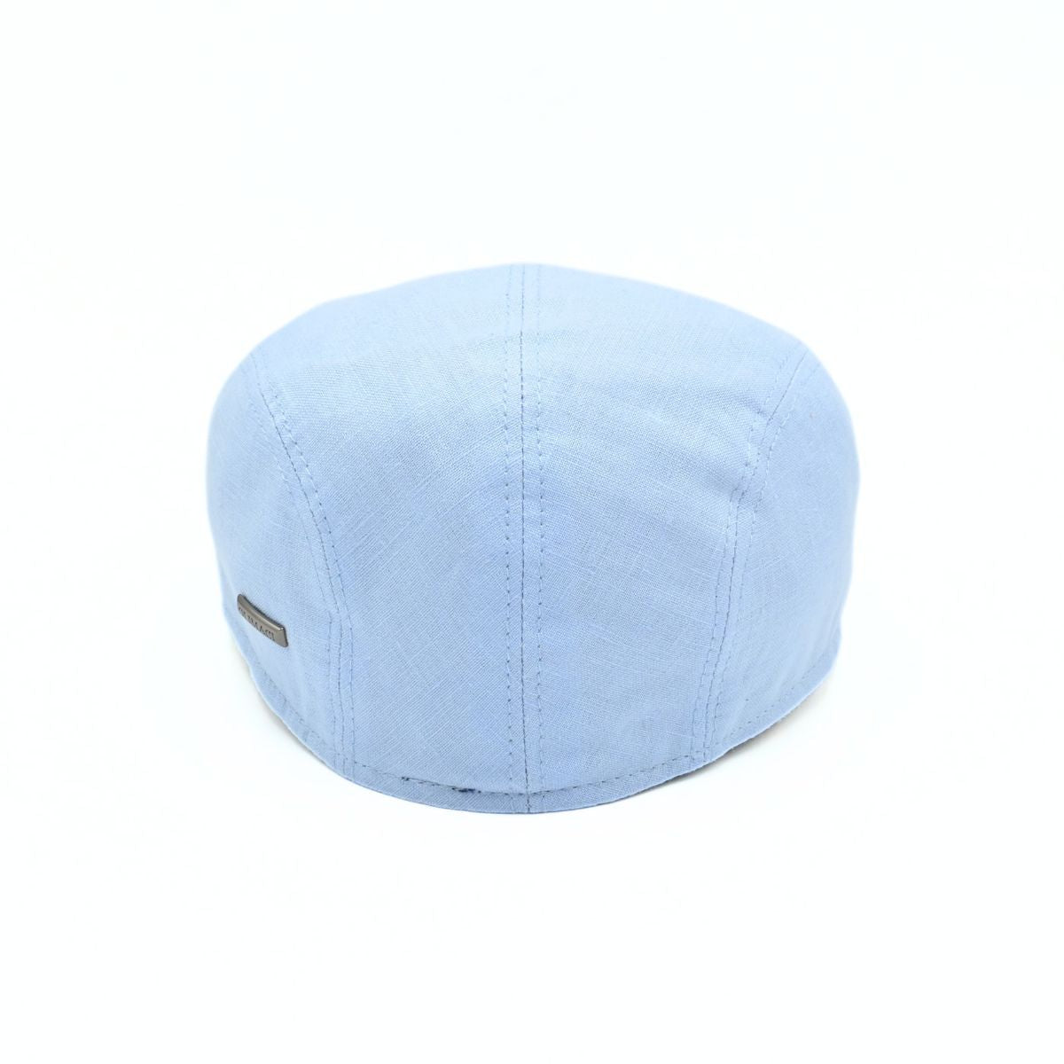 Blue Positano Linen Flat Cap on white background.  Italian summer flat cap. Olimaci.