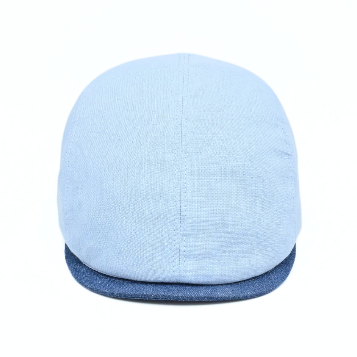 Blue Positano Linen Flat Cap on white background.  Italian summer flat cap. Olimaci.