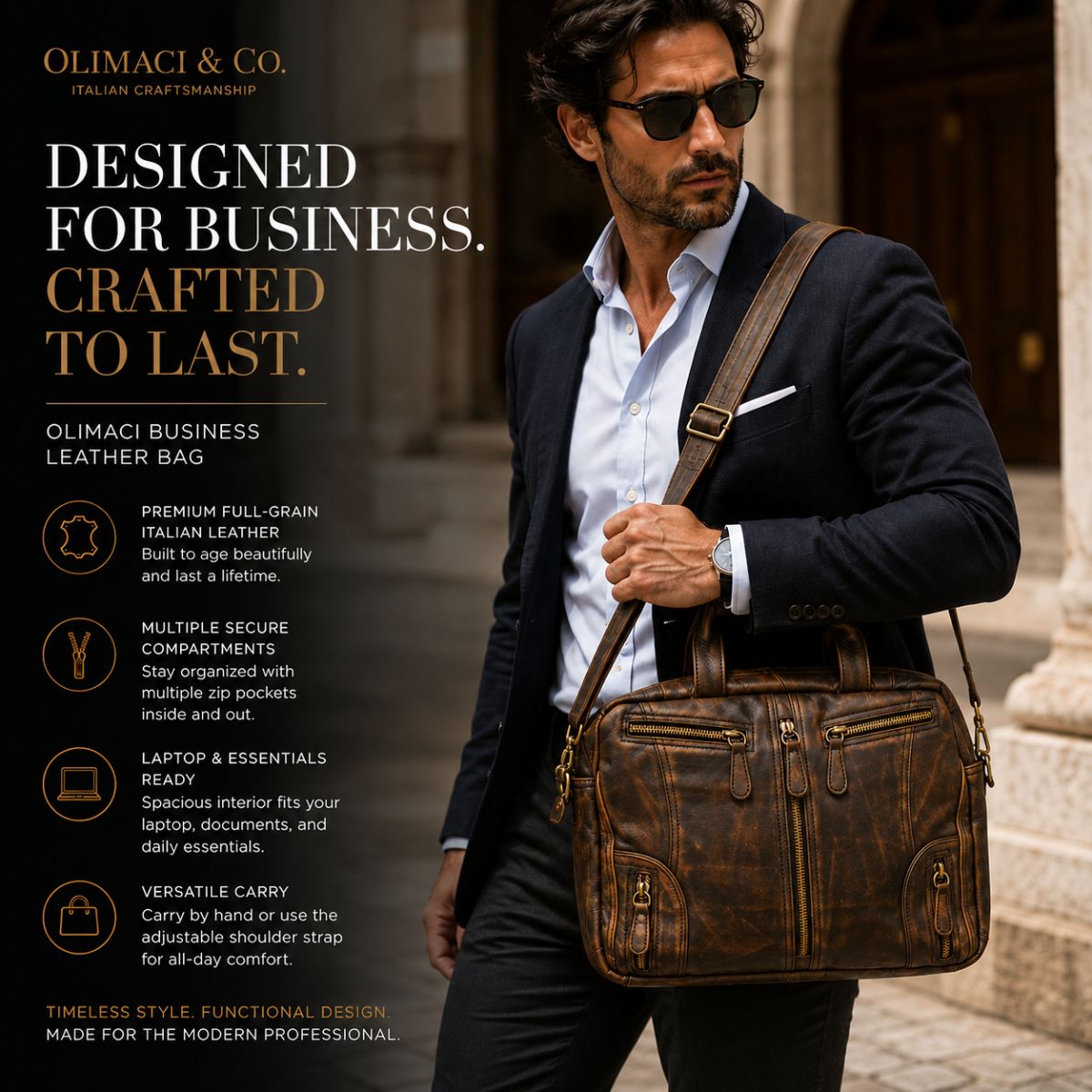 man with Brown Business Leather Bag in dark suite