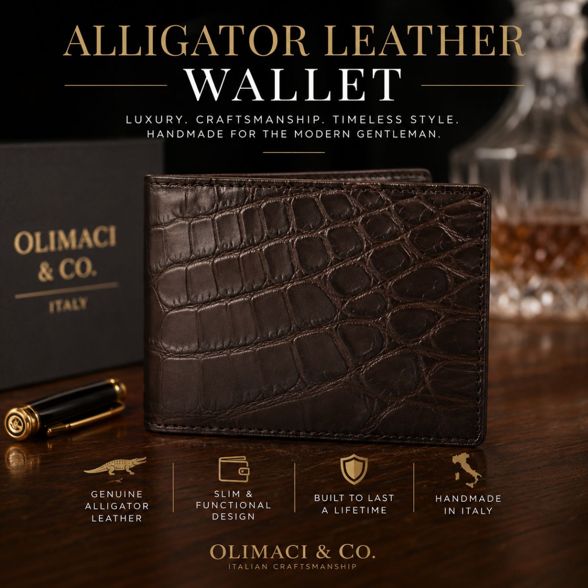 Poster with Brown Alligator Leather Wallet 