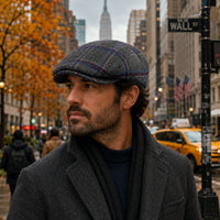 man in Grey Scottish Pattern Wool Cap in NYC