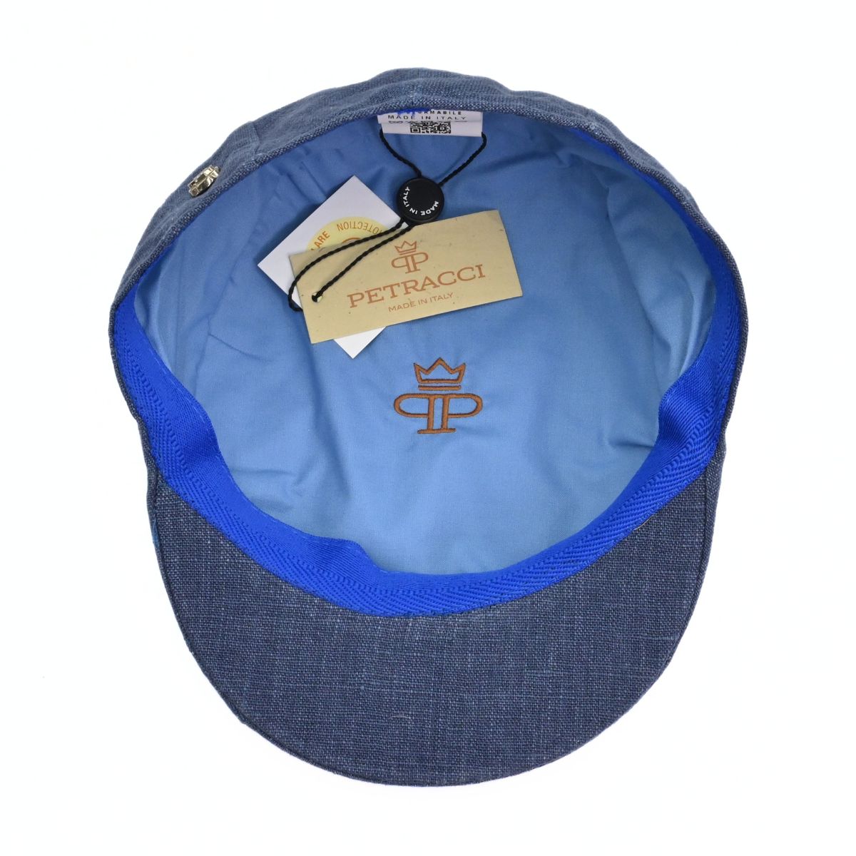 Blue Flat Cap with Bands on white background