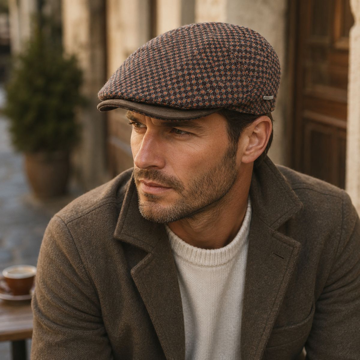 man in Bordo Alberona Flat Cap.  made in italy