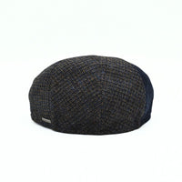 Back view of the navy Bergamo Cap – Italian-made wool patchwork design