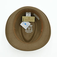 A cacao brown classic alpine hat with a matching brown band, on a clean white background