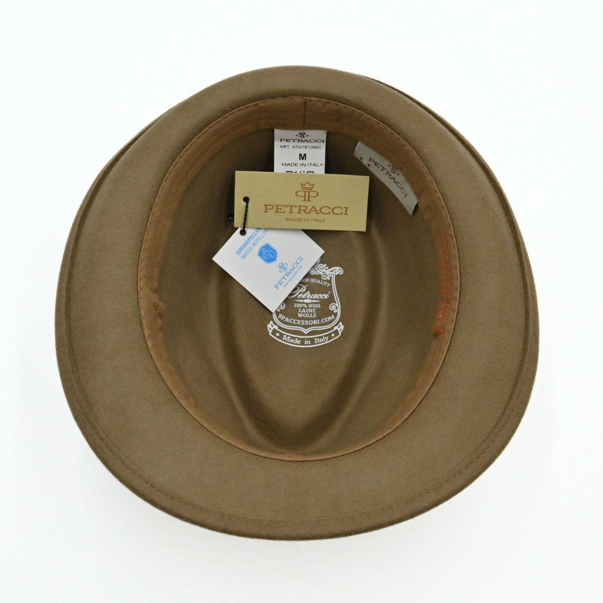A cacao brown classic alpine hat with a matching brown band, on a clean white background