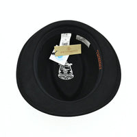 A Black classic alpine hat with a matching black band, on a clean white background