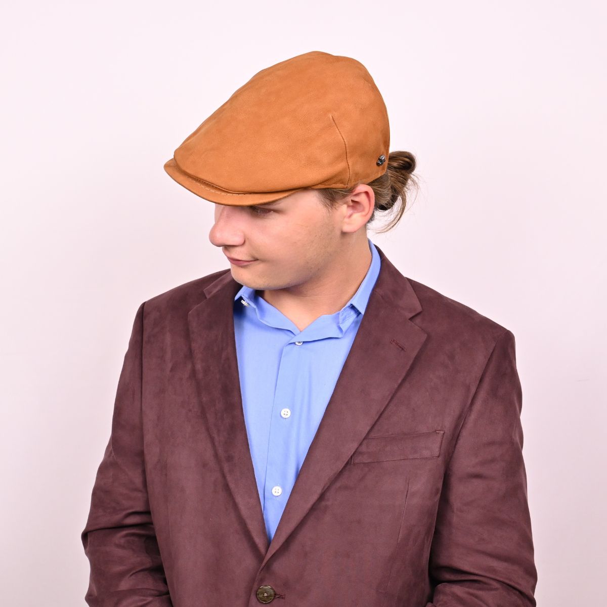 Leather Luxury Driver Cap 100% Italian Nubuck Leather for Men Blue / Medium Leather Luxury Driver Cap 100% Italian Nubuck Leather for Men Blue / Medium