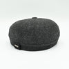 back view: charcoal Shetland Wool Leather-Trim Newsboy hat handmade in Italy 